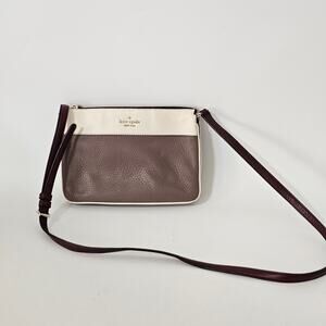 Y2K Kate Spade Women’s Small Crossbody Bag Maroon Off White Black Leather READ*